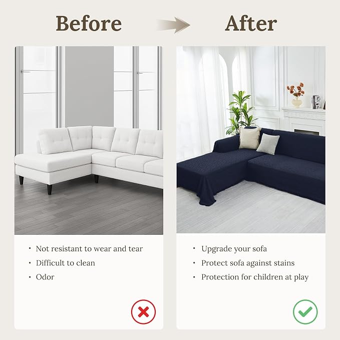 HOMERILLA 2 Piece Sectional Couch Cover for L Shape Sofa Midnight Blue XXL | Washable Fabric, Anti-Pet Hair, Stain & Wear Resistant, Multiuse Sofa Blanket Protector, Pet Friendly Easy Installation - Image 4