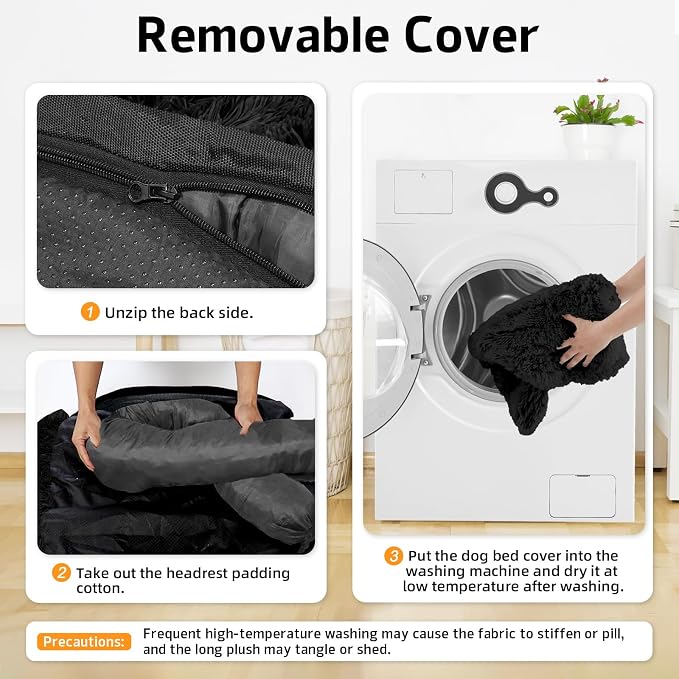 GGIB Calming Dog Bed Fluffy Plush Dog Mat for Furniture Protector with Removable Washable Cover for Large Medium Small Dogs and Cats (Extra Large (53x39.3x6), Black) - Image 4