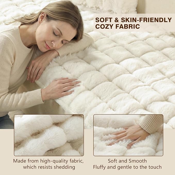 OHSIO Couch Cover for Pets Plush, Non Slip Cozy Sofa Cover Pet Friendly, Soft Thick Fuzzy Sofa Slipcovers for 3 Cushions Washable Couch Sofa Funiture Protector(White,27.6'' x 70.8'') - Image 4