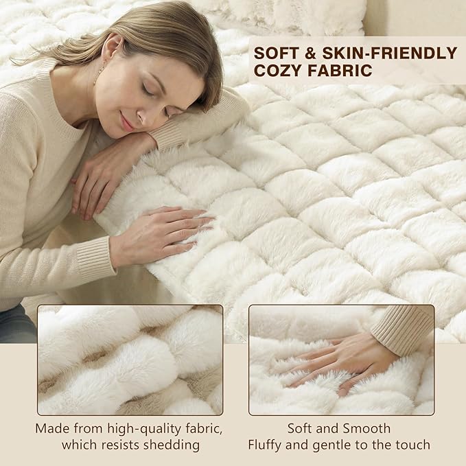OHSIO Couch Cover for Pets Plush, Non Slip Cozy Sofa Cover Pet Friendly, Soft Thick Fuzzy Sofa Slipcovers for 3 Cushions Washable Couch Sofa Funiture Protector(White,27.6'' x 82.6'') - Image 4
