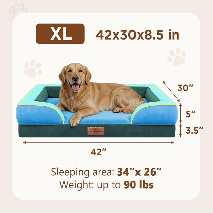 Comfort Expression Orthopedic Dog Bed for Extra Large Dogs with Bolster | Waterproof Dog Couch Bed with Washable Cover & Non-Slip Bottom, Supportive Egg Crate Foam XL Pet Bed, 42x30 Inch - Image 8