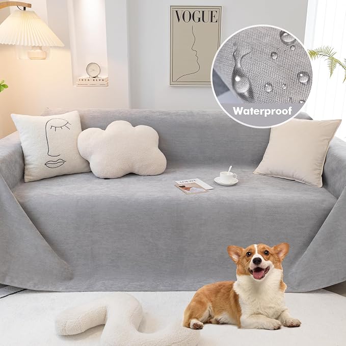 MINGPINHUIUS Sofa Cover Sectional Couch Covers: Chenille Textured Soft Loveseat Covers Non Slip Waterproof Thick Couch Protector Pet-Friendly for Living Room (Light Gray,71 × 118in) - Image 5