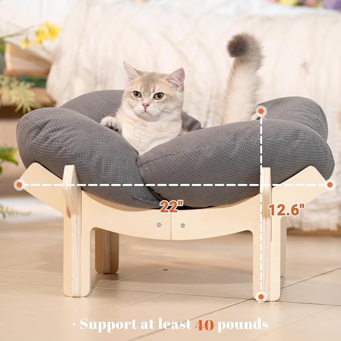 CHEERHOME PETS Elevated Cat Bed Wooden with Cushion Fluffy Pet Couch Sofa for Indoor Cats Raised Kitty Lounge Chair Suitable for Puppy, Cat Furniture(Gray) - Image 4