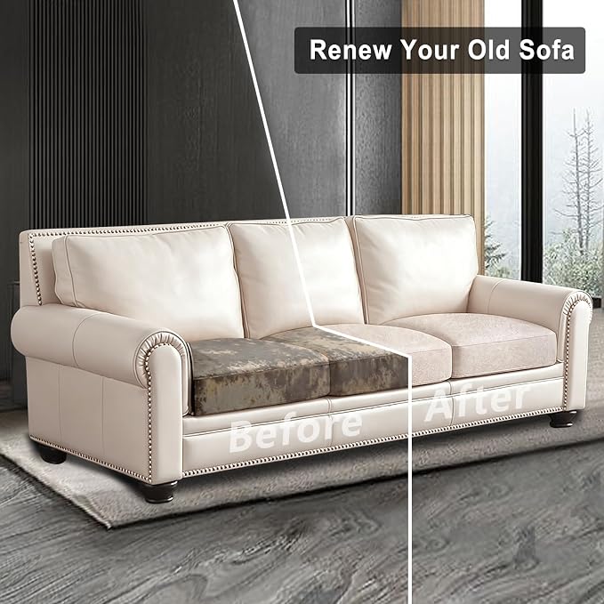 ANARACHON Leather Look Couch Cushion Covers Sofa Seat Slipcovers Sets Couches Furniture Protector for Sectional Armchair Loveseat Pets Kids Stretch Spandex Fabric (3 Cushion Sofa, Beige) - Image 7