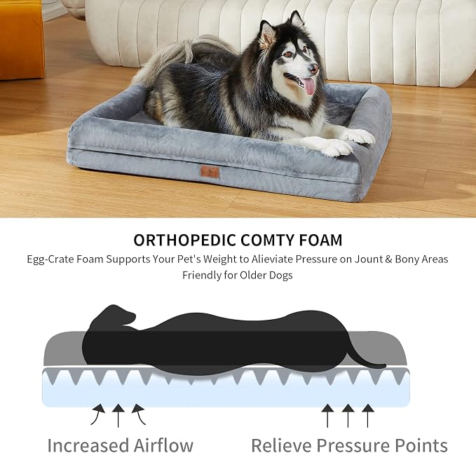Jumbo Waterproof Dog Bed for Extra Large Size Dogs with Bolster | 360 Degree Bolster Support, Egg Crate Foam, Waterproof Liner, Non-Slip Bottom, Machine Washable Cover, 53 x 42 Inch - Image 2