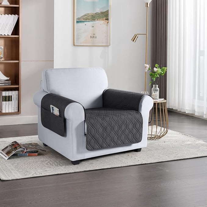VANSOFY Waterproof Chair Seat Cover for Pets, Charcoal Gray, 22" | Non-Slip, Washable, Utility Pockets, Pet Friendly, Furniture Protector Slipcover for 1 Seater Couch - Image 2