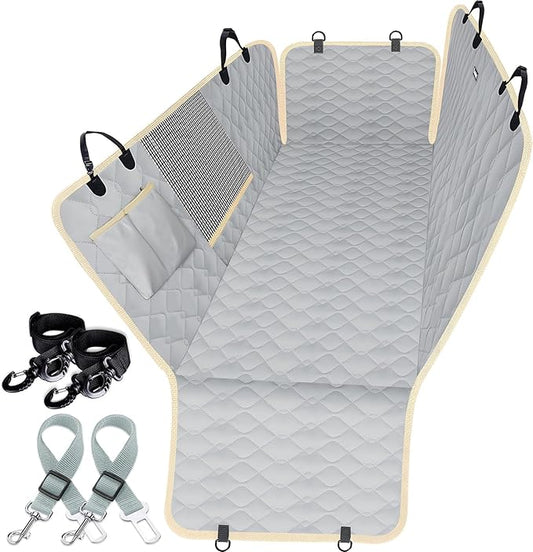 Lassie Dog Car Seat Covers for Back Seat with 2 Seat Belts, Waterproof Dog Car Hammock with Mesh Window Durable Scratch Proof Nonslip Pet Carseat Covers Universal Fit Protector for Cars, Trucks & SUVs by Lassie