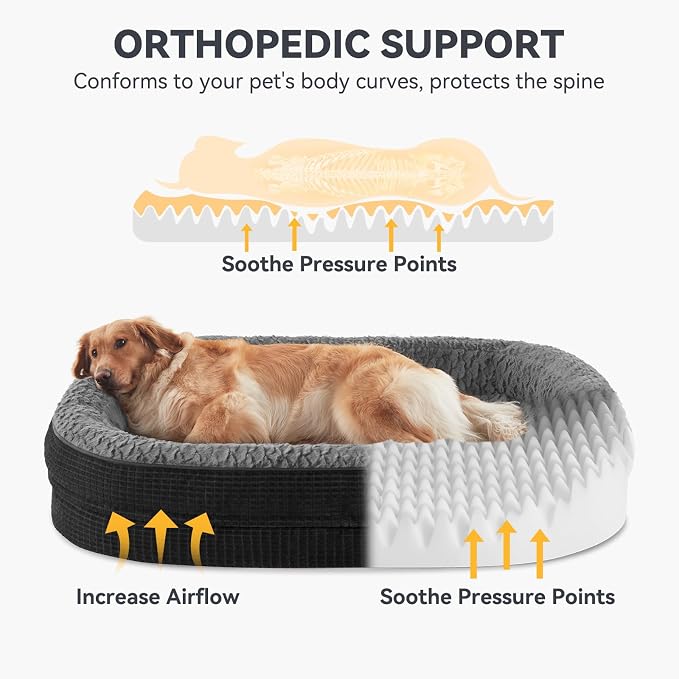 JOEJOY Orthopedic Dog Beds Large Sized Dog, XL Egg-Crate Memory Foam Pet Couch Bed with Bolster Sides, Waterproof Lining, Removable Washable Cover & Non-Slip Bottom, Black - Image 2