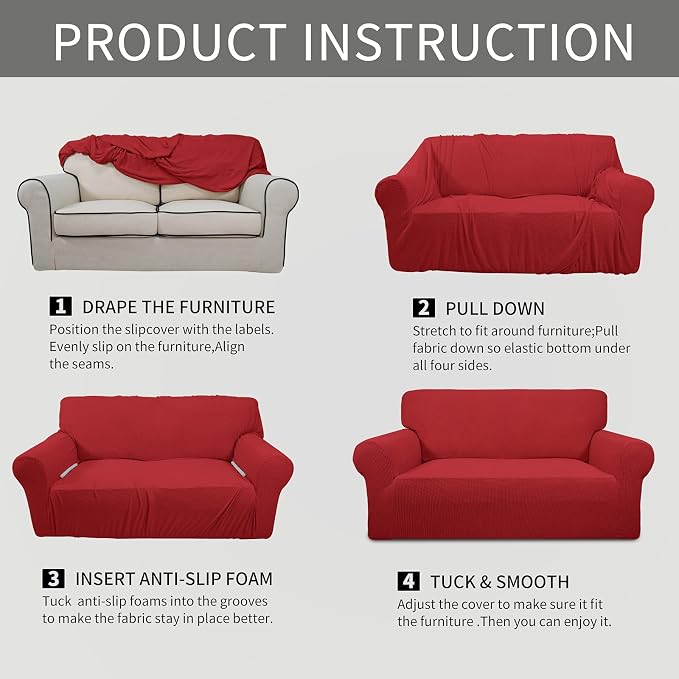 Easy-Going Stretch Chair Slipcover with Arm Washable Christmas Red | 1-Piece Couch Sofa Cover Furniture Protector for Living Room Soft with Bottom For Kids, Pet. Spandex Jacquard - Image 6