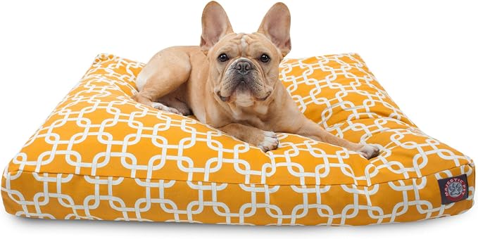 Majestic Pet Shredded Memory Foam Dog Bed Small with Removable Washable Cover – Rectangle Orthopedic Dog Bed–Durable Dog Crate Bed-Flat Dog Bed for Senior Dogs - (27x20) S - Links - Yellow by MajesticPet