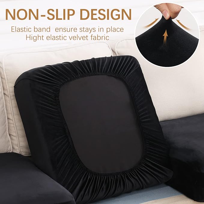 hyha Velvet Couch Cushion Covers, Sofa Covers for 3 Cushion Couch Washable | Soft Plush Sofa Slipcover, Elastic Bottom, Non-Slip Wear Resistant Furniture Protector, Ideal For Pets & Kids, 3 Pcs - Image 2