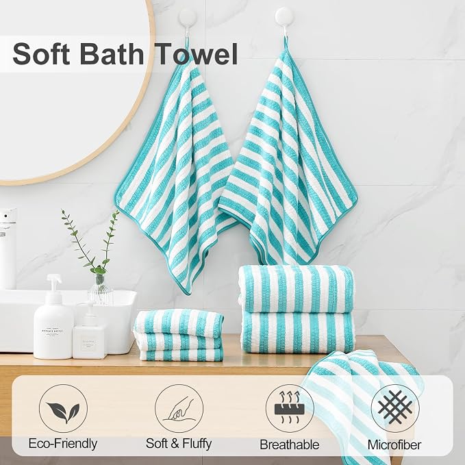 Smuge 18 Pcs Bath Towel Set, Include 6 Bath Towel Sheets, 6 Hand Towels and 6 Washcloths - Highly Absorbent Quick Dry Microfiber,Ultra Soft Bathroom Towel Set with Hanging Loop - Sea Blue - Image 3