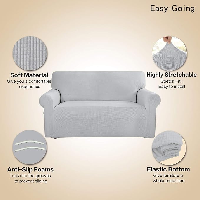 Easy-Going Stretch Oversized Sofa Couch Slipcover Washable Silver Gray | 1-Piece Extra large Sofa Cover Furniture Protector Couch Soft with Bottom for Kids, Polyester Spandex Jacquard - Image 3