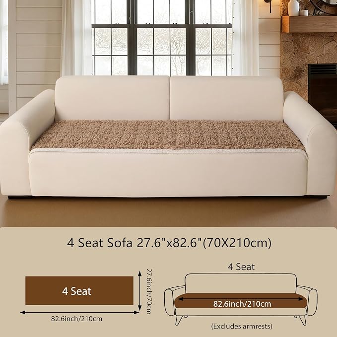 OHSIO Couch Cover for Pets, Washable Non-Slip Sofa Cover Pet Friendly, Soft Fuzzy Teddy Fleece Sofa Slipcover for 3-4 Cushion Sofa Furniture Protector (Light Brown, 27.6" x 82.6") - Image 2