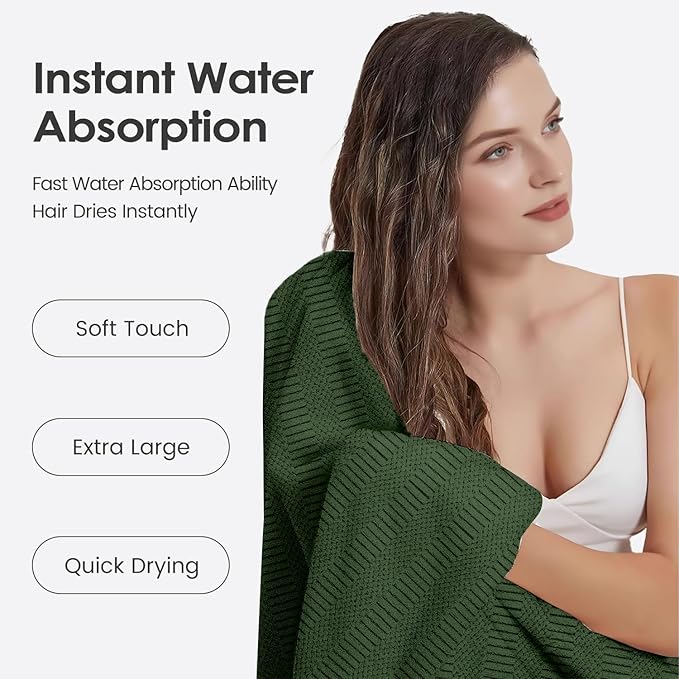 JML Microfiber Bath Towels, Large Bathroom Towel for Adult, Pack of 2, 30" x 60", Soft, Super Absorbent and Fast Drying, Use for Hair Wrap, Sport, Fitness, Yoga, Diamond Cross Grid Olive-Green - Image 5