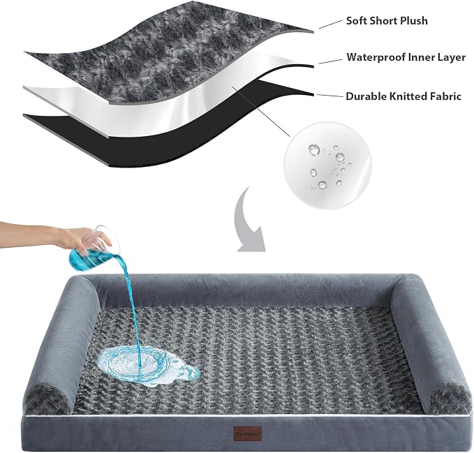 BFPETHOME Orthopedic Washable XLarge Dog Bed for Senior Dog Cozy Sleep | Extra Large Waterproof Big Soft Pet Couch Bed for Dogs Relax with Removable Cover Supportive Foam Dark Grey 42x30 Inch - Image 5