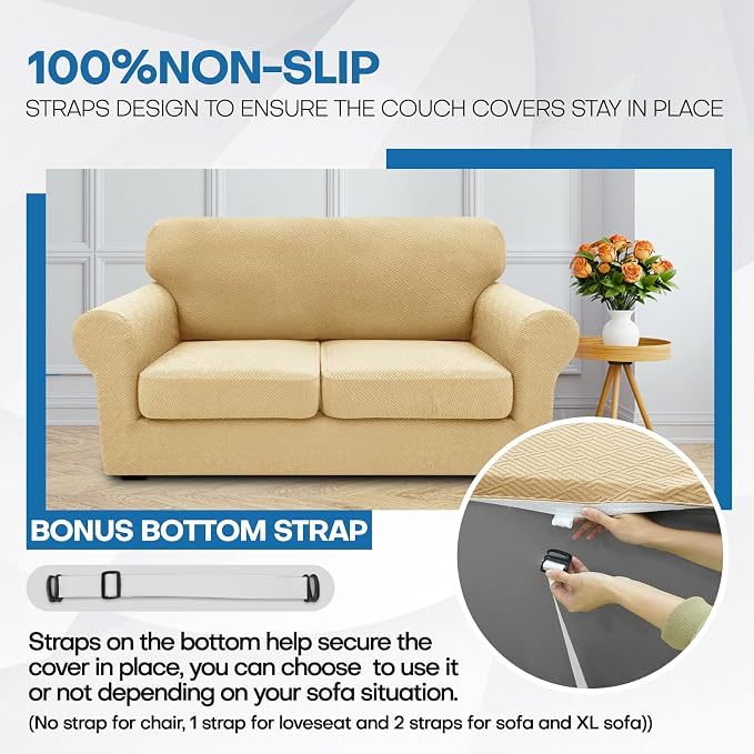 XINEAGE 2026 New 2 Pieces Chair Covers with Arms Super Stretch Chair Slipcover for Living Room Pet Dog Universal Slip Cover Anti Slip Armchair Furniture Protector (Beige), 31"-46"(1 Cushion) - Image 7