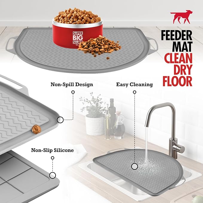 Tuff Pupper 26x21 Large Waterproof Pet Feeding Mat | Designed for Pet Fountains, Dog Gravity Water Bowls, Elevated Feeders | Raised Edges Prevent Spills | Dishwasher Safe | Non Slip Silicone Base - Image 2