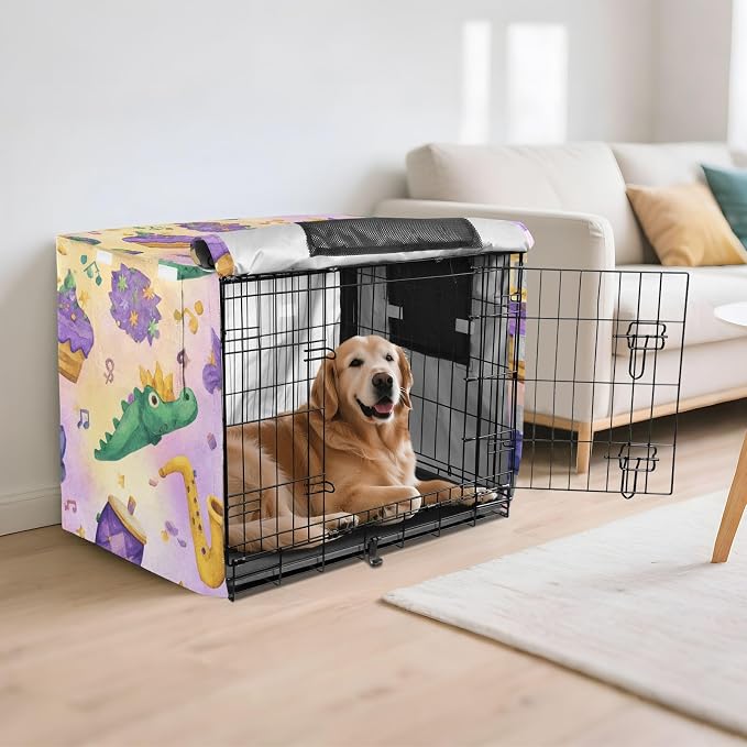 Dog Crate Cover Kennel Cover for Dog Cages Breathable for Wire Cage Indoor Outdoor Mardi Gras Crocodiles Colorful - Image 6