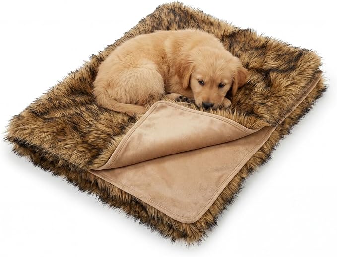 IHAPPYDOG Faux Fur Dog Blanket, Waterproof Couch Cover, Brown 40"x30" | Plush Sheepskin Style Pet Throw for Sofa, Bed, and Car, Washable Furniture Cover that Protects From Fur and Spills - Image 2
