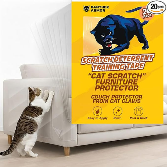 20 Pack Cat Scratch Furniture Protector Tape Sheets, Double-Sided Sticky Training (10 XL, 8 Large, 2 Medium), Anti-Scratch Couch & Sofa Guard,Clear,Not for Leather, Velvet, Microfiber by PantherArmor