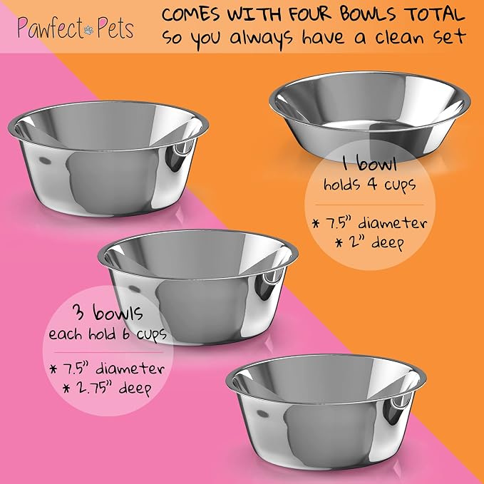 Pawfect Pets Elevated Dog Bowl Stand- 7" Raised Dog Bowl for Medium Dogs. Pet Feeder with Four Stainless Steel Bowls (White) - Image 6