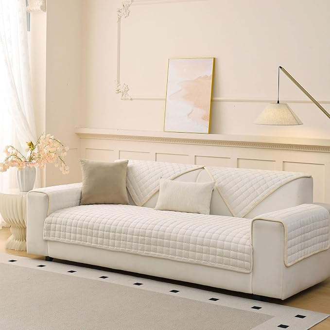 Plush Couch Cover for Dogs Washable, Non Slip Sofa Covers for Pets, Sectional Cushion Protector for 2 Cushion L Shape Sofa(36"x63", White) - Image 3