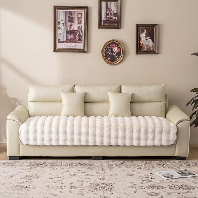 Dogs/Cats Bed Mats, Dog Pad Washable Removable Couch Cover with Anti-Slip Back, Plush Long Fur Mat, Perfect for Small, Medium and Large Dogs.(White-Bubble, 30"x53") - Image 7