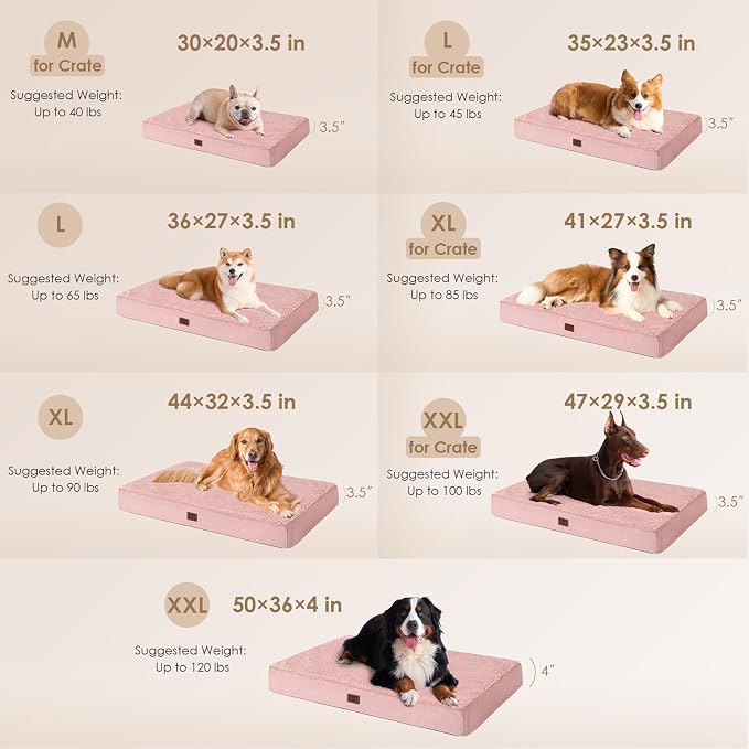 EHEYCIGA Orthopedic Dog Bed Large with Removable Washable Cover, 47IN Pink | Egg Crate Foam Support, Durable Oxford fabric, Non-Slip Bottom, Machine Washable, Soft Waterproof Plush Pet Bed Mat For Crate - Image 4