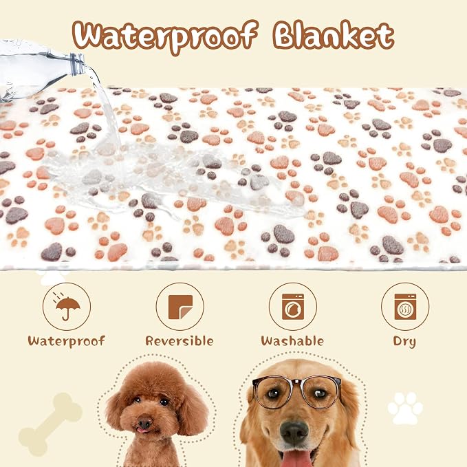 YUEPET 2 Pack Waterproof Dog Blankets, Puppy Blankets for Small Dogs & Cats | Machine Washable, Waterproof Inner Layer, Sofa Bed Protector, Soft Reversible Fleece Flannel, 30 x 20 in, White Coffee - Image 4