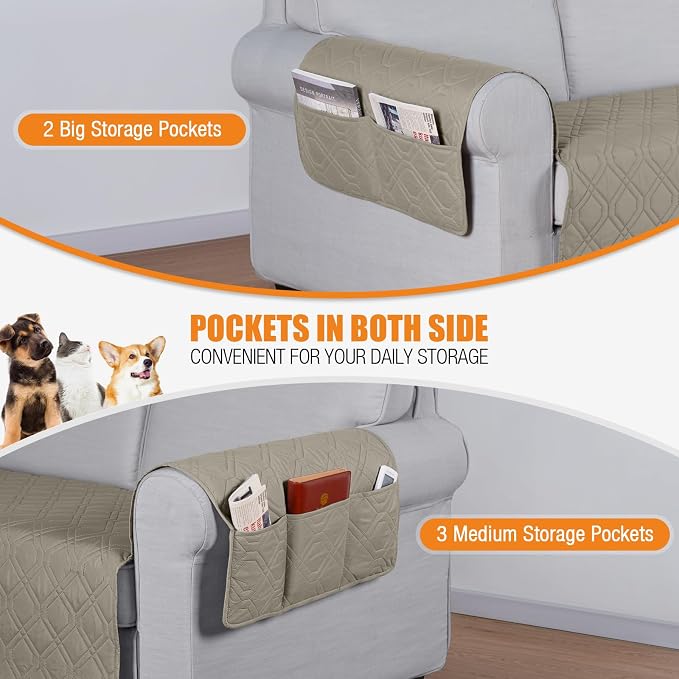 VANSOFY Waterproof Oversized Couch Cover for Pets, Khaki, 72.4" | Non-Slip, Washable, Utility Pockets, Pet Friendly, Furniture Protector Slipcover for 4 Cushion Couch - Image 3