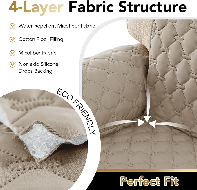 PrinceDeco Sofa Cover Couch Cover for 3 Cushion Couch Water Resistant Sofa Cover for Living Room Quilted Furniture Couch Cover Washable Couch Protector Width Up to 78"(Oversized Sofa, Taupe) - Image 6