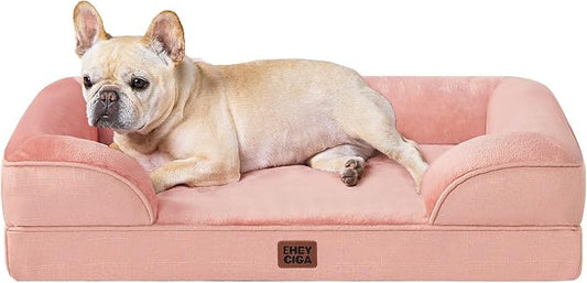 EHEYCIGA Orthopedic Small Dog Bed, Waterproof Memory Foam Washable Pet Beds | Non-Slip Bottom and Egg-Crate Foam Medium Pet Couch Bed with Washable Removable Cover, Dusty Pink by EHEYCIGA