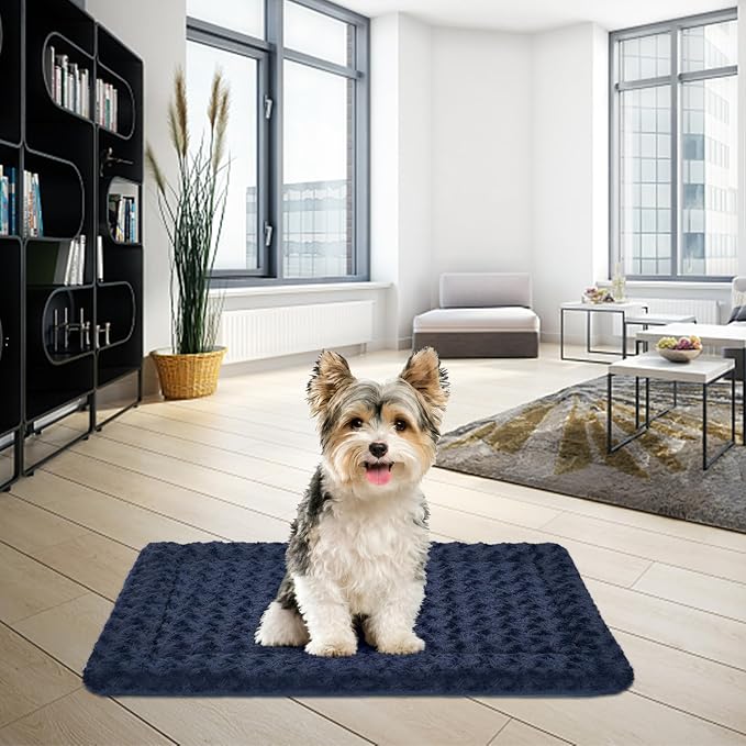 EMPSIGN Dog Crate Pad for 24"x18" Dog Crate, Plush/Canvas Navy | Reversible Kennel Mat (Cool & Warm), Machine Washable, Cozy Plush Sleeping Pad, All-Season Pet Bed - Image 6
