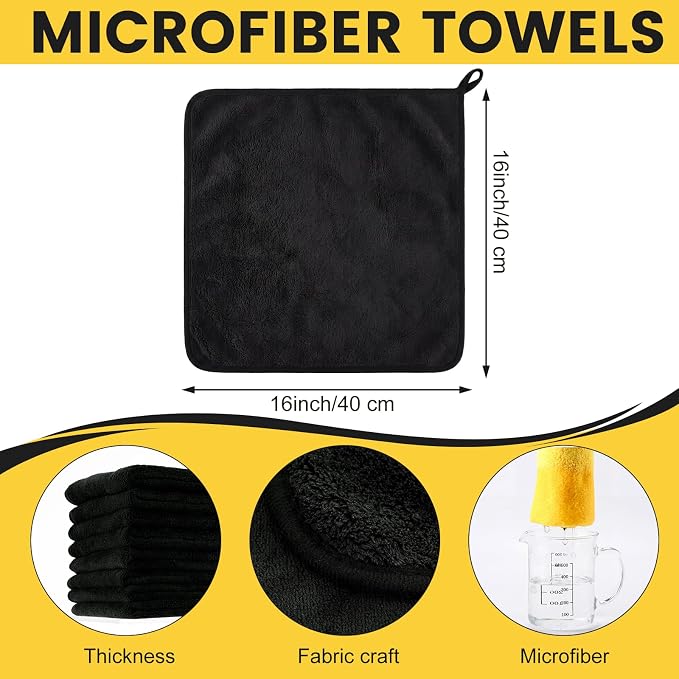 Tallew 60 Pcs Microfiber Towels: 16"x16" Microfiber Drying Towels Bulk Micro Fiber Car Cleaning Cloth for Cars Drying Washing Polishing Cleaning Household Supplies (Black,Yellow) - Image 3