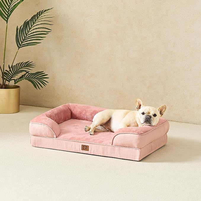 EHEYCIGA Orthopedic Dog Beds Large Sized Dog, Waterproof Washable Pet Bed | Non-Slip Bottom and Egg-Crate Memory Foam Dog Couch Bed with Washable Removable Cover, Dusty Pink - Image 8