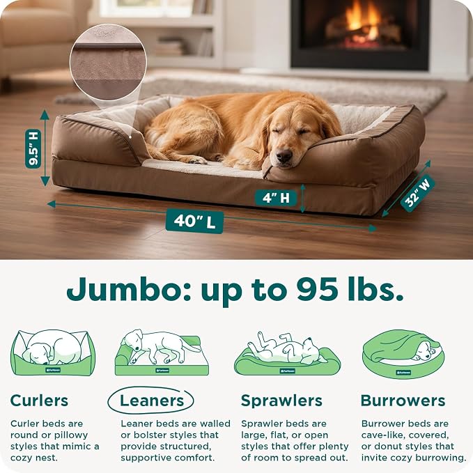 Furhaven Orthopedic Dog Bed for Large Dogs w/ Removable Bolsters & Washable Cover, For Dogs Up to 95 lbs - Plush & Velvet Waves Perfect Comfort Sofa - Brownstone, Jumbo/XL - Image 3