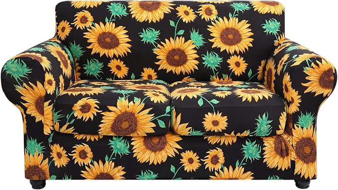 hyha Stretch Couch Cover, Sofa Covers for 2 Separate Cushion Couch Washable | Loveseat Cover, Floral Pattern, Printed, 3 Pieces, 2 Seater Furniture Protector with Elastic Bottom for Dogs, Pet Friendly by hyha