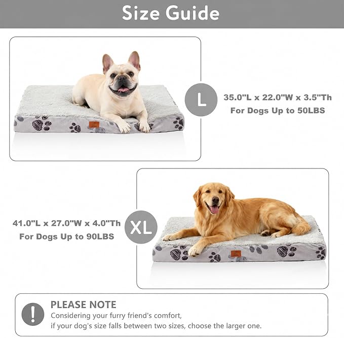 Orthopedic Pet Beds for Large Sized Dog 41x27 Inch Beige | Egg Crate Support, Waterproof Dog Bed, Machine Washable Removable Cover, Soft Sherpa Dog Crate Bed, Anti Slip Bottom - Image 5