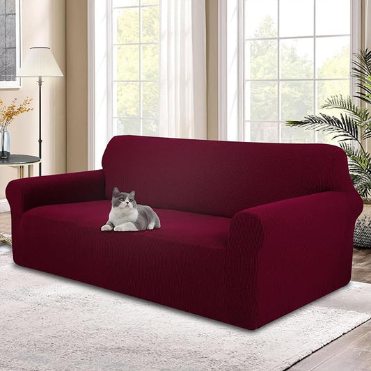 Stretch Oversized Sofa Couch Cover Washable, Burgundy | 1-Piece X-large Sofa Cover For 3 Cushion,Furniture Protector Couch Cover For Dogs, Polyester Spandex Jacquard fabric by LuxshareHome
