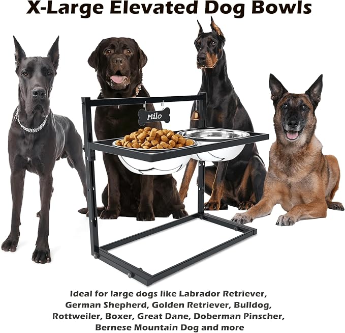SHAINFUN Elevated Dog Feeder for Large Breeds, Adjustable Height Raised Dog Bowl Stand with 3000ML Stainless Steel Bowls - Image 2
