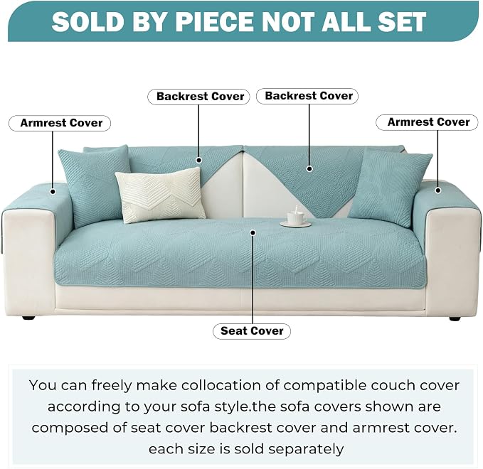 vctops Cotton Quilted Couch Covers for Sectional Sofa (Blue,36"x70") | Geometric Washable Non Slip Sofa Slipcover for Dogs, Children, Pets Furniture Protector Cover - Image 4