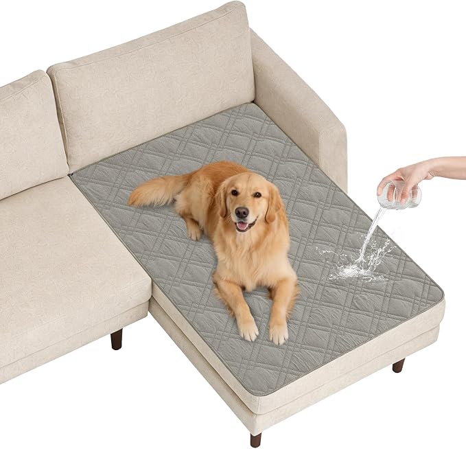 100% Waterproof Dog Bed Cover Pet Blanket(42"x50"),7-Layer Reversible Washable Sofa Couch for Furniture Car (Light Gray+Gray) by Unknown
