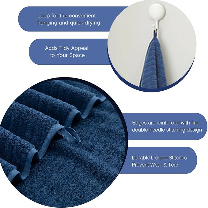 Hailea 18 Piece Family Bath Towel Set Include 6 Bath Towels,6 Hand Towels and 6 Washcloths Soft Bathroom Towel with Hanging Loops,Highly Absorbent Quick Dry Towels Set for Bathroom,Hotel and Spa-Navy - Image 7