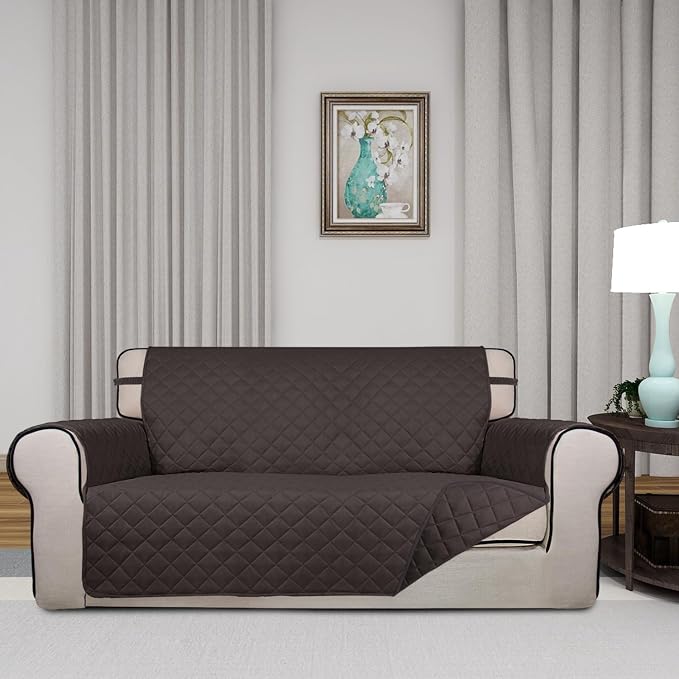 PureFit Reversible Quilted Couch Covers for Dogs Loveseat Sofa Cover 54" | Chocolate/Chocolate, Water Resistant Couch Protector, Washable Pet Couch Cover with Non Slip and Elastic Straps For Kids - Image 2