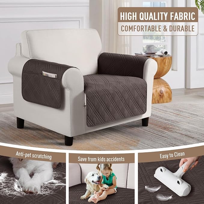 TAOCOCO Waterproof Chair Covers for Pets Dogs with Non Slip Backing, Chair Seat Covers with Side Pocket for 1 Seater Couch Washable Dog Couch Cover Protector Sofa Slipcovers(Chair, Chocolate) - Image 4