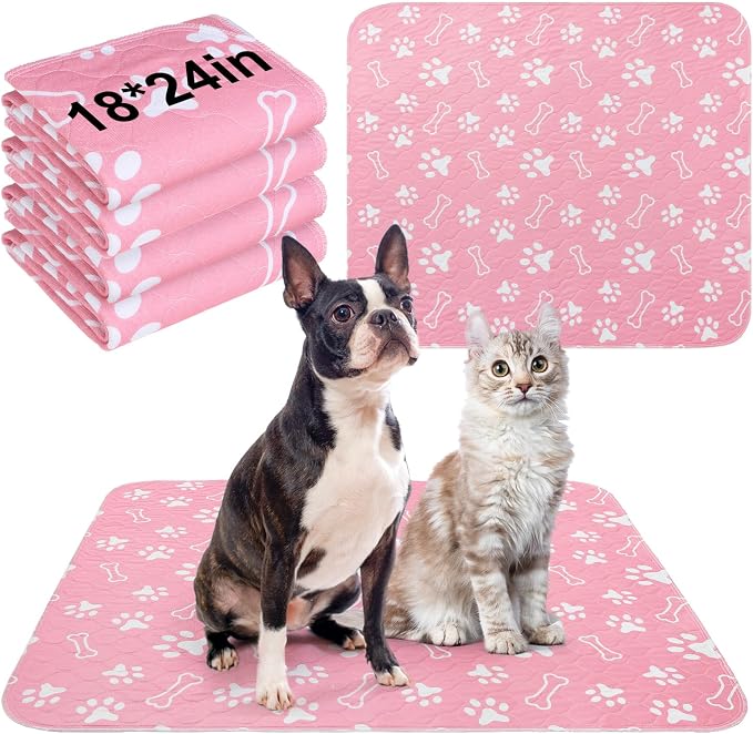 BEAUTYZOO 4 Pack Washable Pee Pads for Dogs, Reusable Puppy Pads for Potty Training, Waterproof Super Absorbent Whelping Pads Mats Non Slip Against Urine for Small Medium Dogs Cats, 18" x 24" by BEAUTYZOO
