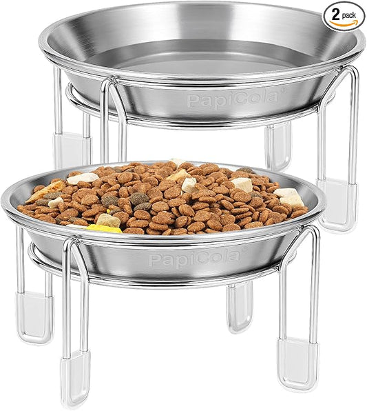 Elevated cat Bowl 2PC, 6.3" Wide Raised Cat Bowl | Stainless Steel Cat Food and Water Dishes, Small Dog Bowl, Whisker Friendly, Anti-Vomiting, Neck Stress-Free Bowl Stands by PapiCola