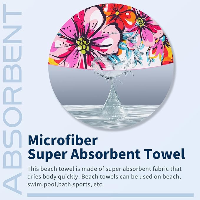 TwoYek Microfiber Beach Towel Extra Large 71x32 inches Floral Print | Thin & Lightweight, Sand Free, Super Absorbent Quick Dry, Oversized Towel for Beach Bath Pool Swim Travel Accessories Gifts - Image 6
