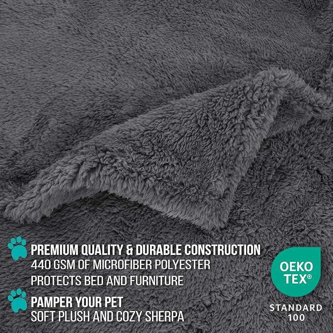 PetAmi Fluffy Waterproof Dog Blanket for Couch and Bed, Reversible Sherpa Pet Throw, Pee Proof Furniture Protector Sofa Cover, Washable Cat Blanket for Medium Large Dogs and Cats (Grey, 60x80) - Image 4